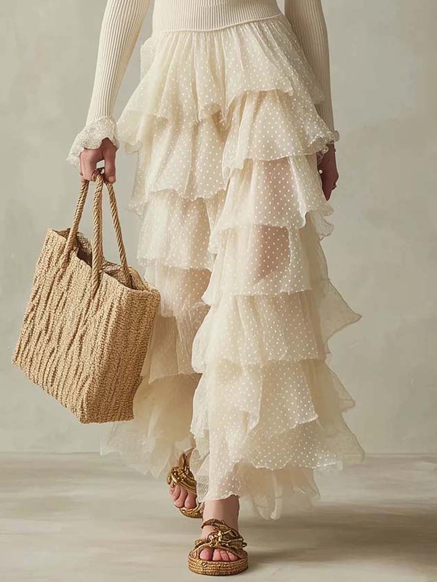 Women's Retro Polka Dot Art Stylish Chiffon Casual Skirt