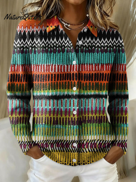 Women's Geometric Abstract Stripe Pattern Art Print Cowl Neck Sweater