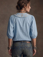 Retro Peter Pan Collar Linen And Cotton Shirt