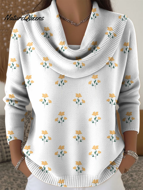 Delicate Little Flower Decorative Pattern Women's Casual Swing Collar Long Sleeve Sweater