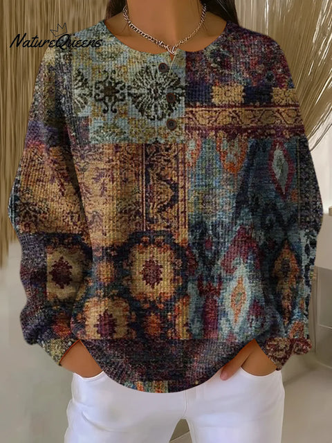 Women's Retro Pattern Art Print Casual Cotton Shirt