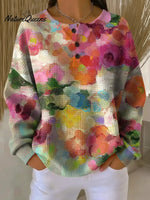 Women's Vintage Flower Pattern Art Print Casual Waffle Sweatshirt