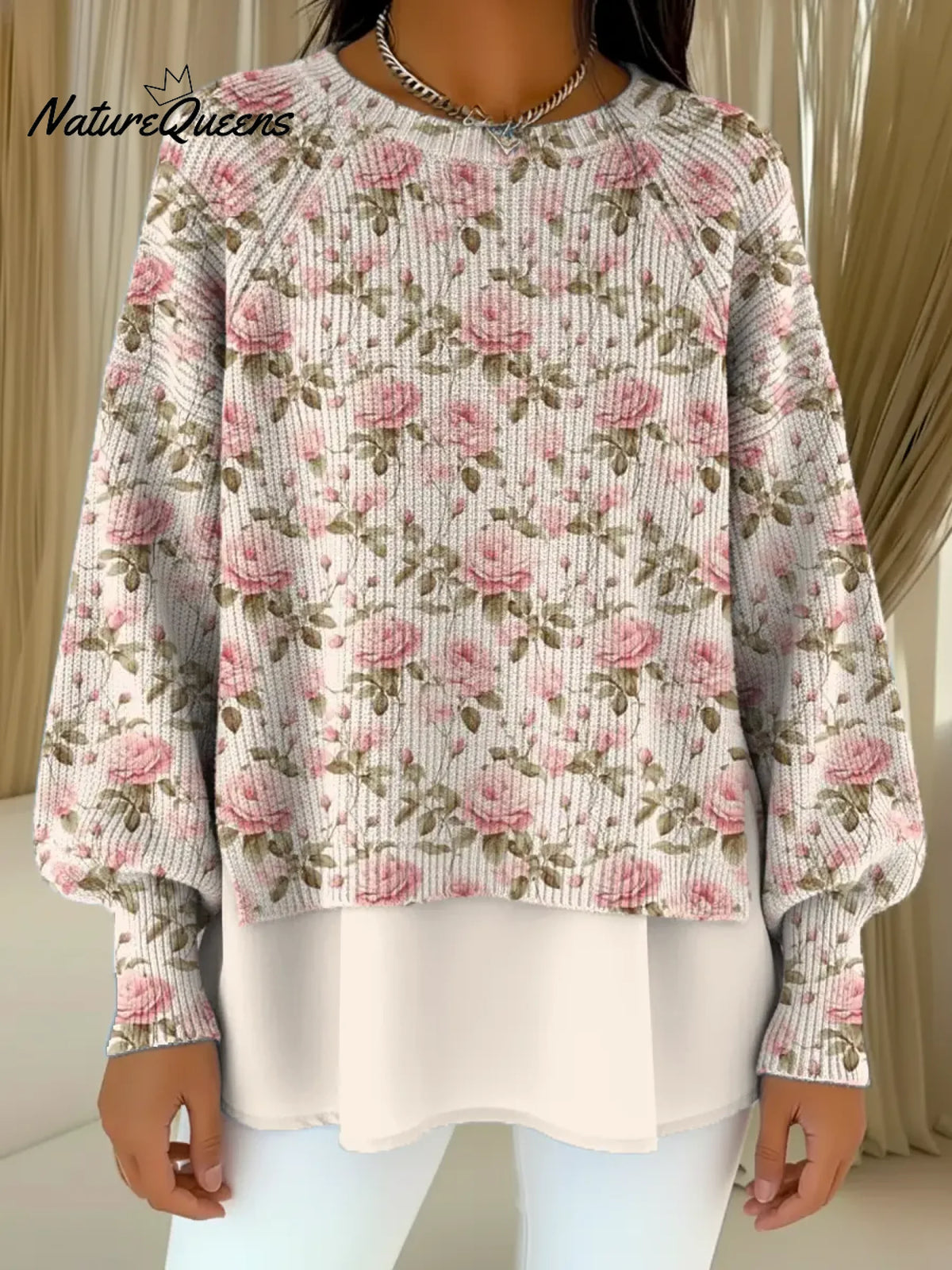 Women's Floral Pattern Art Print Casual Knitted Sweater