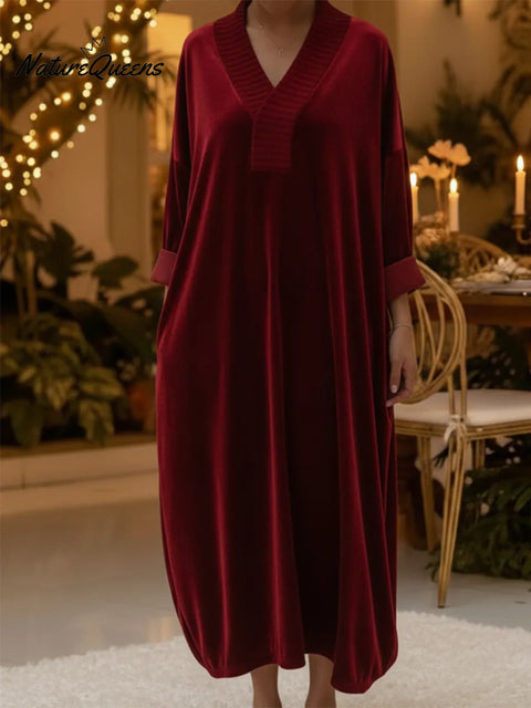 Elegant Christmas Party Loose V-neck Velvet Dress