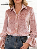 Women's Vintage Rose Print Casual Velvet Valentine's Day Shirt