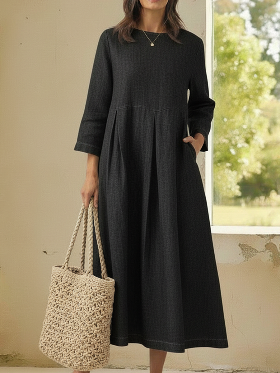 Elegant And Cozy Denim Cotton Dress