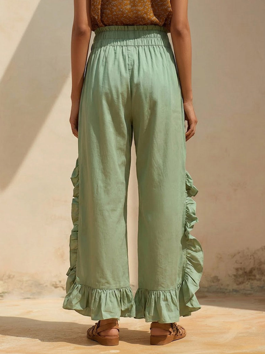 Women's Solid-color Casual Loose Cotton-linen Wide-leg Pants With Elastic Waist