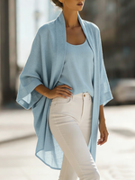 Cozy Minimalist Loose Cardigan And Vest Linen Set