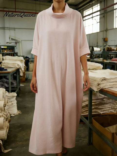 Elegant Cowl-neck Loose-fitting Linen Dress