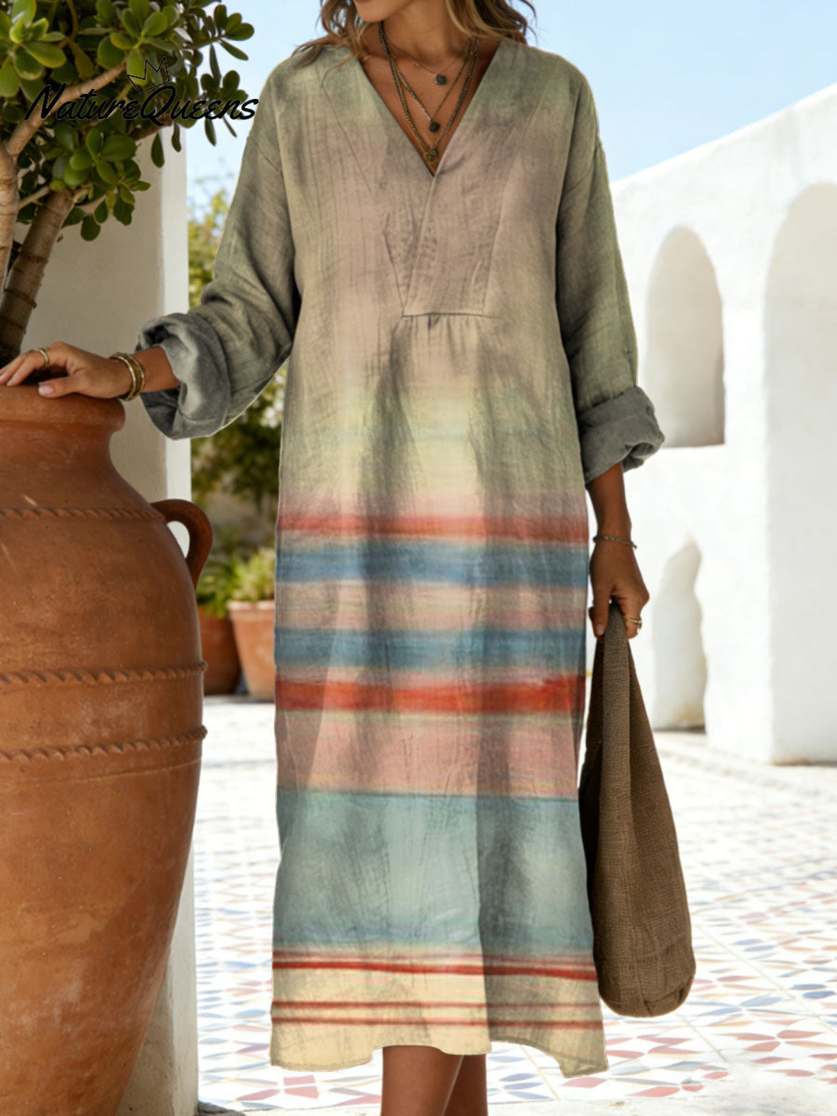 Women's Abstract Colors Pattern Art Print Casual Cotton Dress