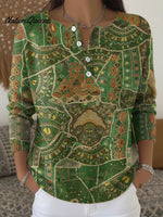 Women's Vintage Nationality Pattern Art Print Buttoned Cardigan Sweater