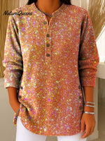 Geometric Abstract Gradient Pattern Art Polo Collar Shiny Loose Sweater Top