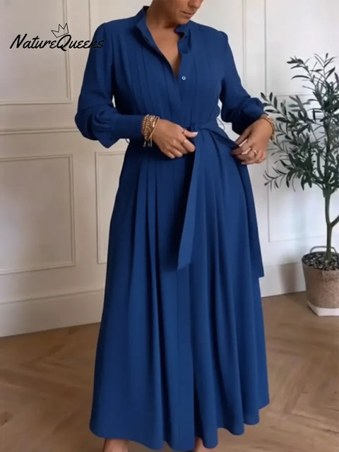 Women's Elegant Pleated Long-sleeved Dress