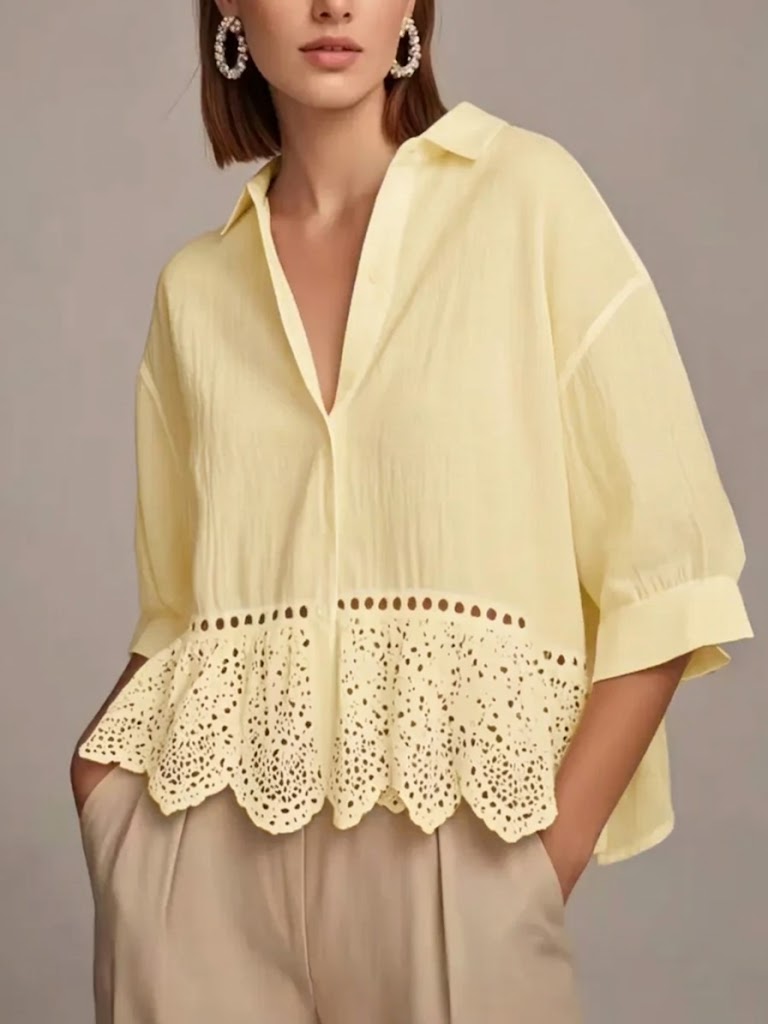 French-style Gentle Lace-trimmed Shirt