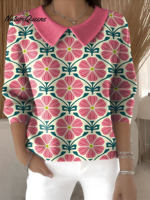 Fresh And Elegant Floral Decorative Patterns Women Peter Pan Collar Sweater