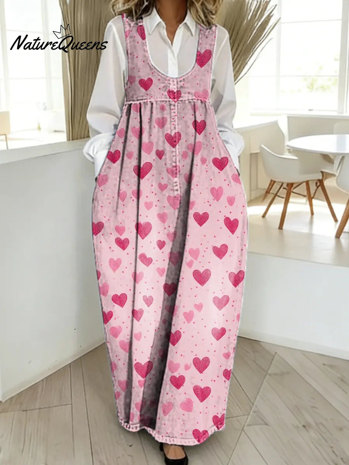 Women's Love Pattern Art Print Casual Cotton Denim Dress