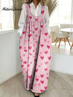 Women's Love Pattern Art Print Casual Cotton Denim Dress