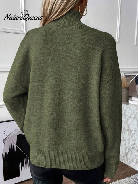 Women's Solid Color Casual Off-shoulder Turtleneck Knit Long-sleeved Sweater