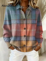 Women's Vintage Plaid Art Print Casual Sweater