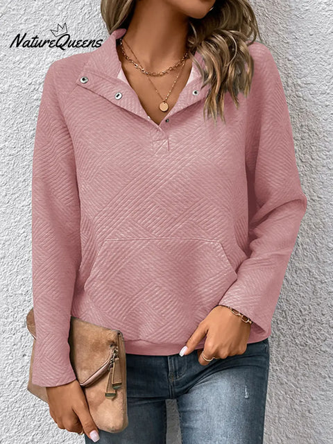 Women's Solid Color V-Neck Long Sleeve Casual Loose Sweatshirt