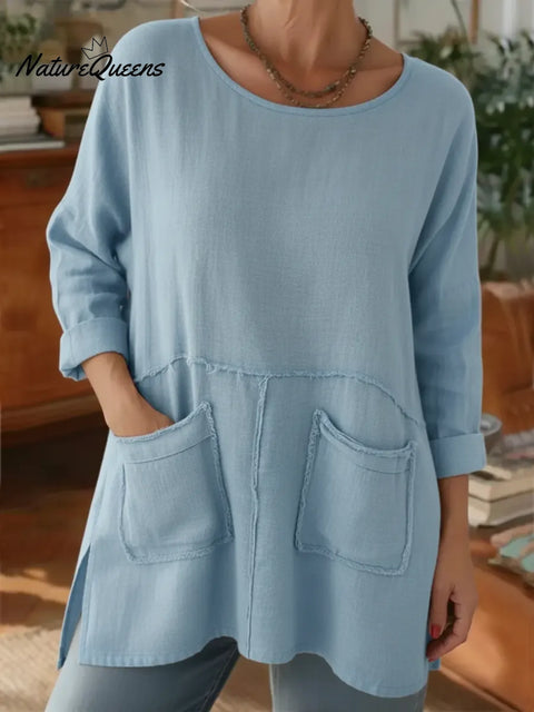 Women's Loose-fitting Casual Linen-cotton Top