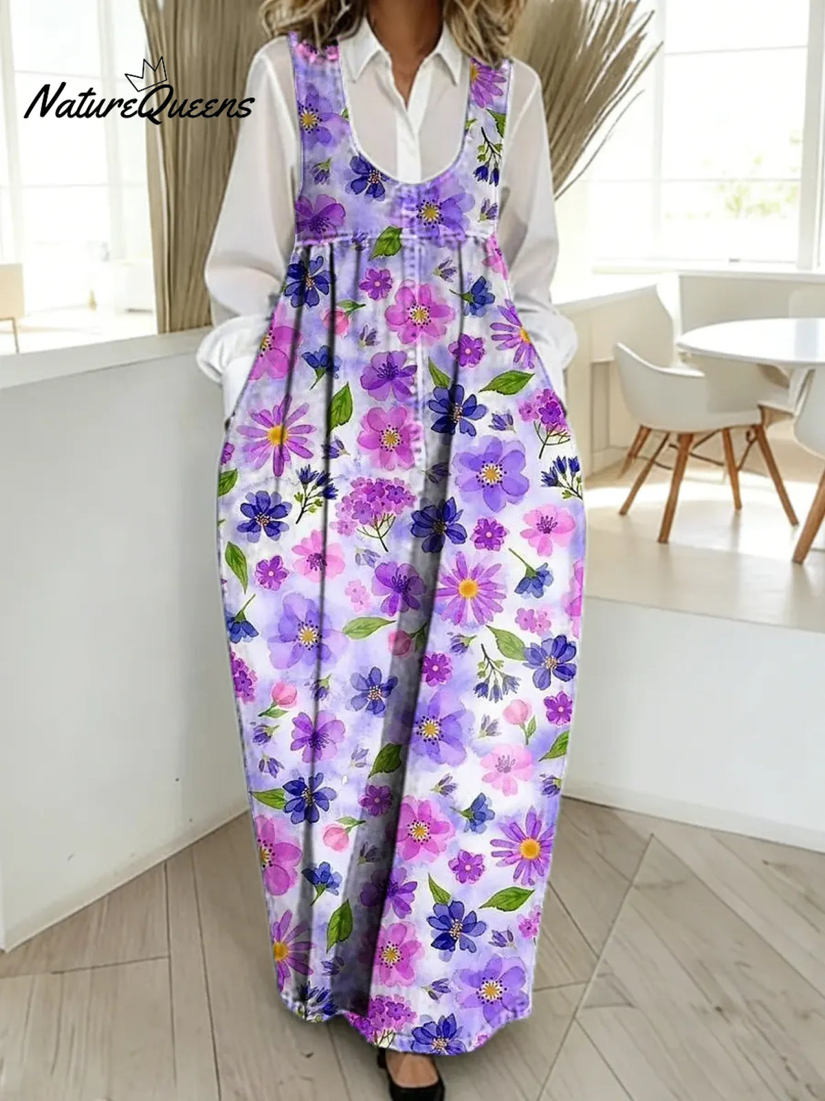 Women's Floral Pattern Art Print Casual Cotton Denim Dress