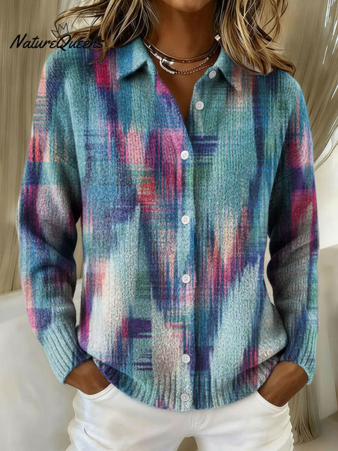Women's Geometry Gradient Pattern Print Cowl Neck Sweater