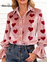 Women's Vintage Love Print Casual Velvet Valentine's Day Shirt