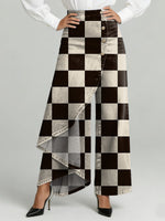 Women's Visual Chessboard Grid Decorative Pattern High-waisted Relaxed Fit Wide-leg Jeans With A Stylish Design