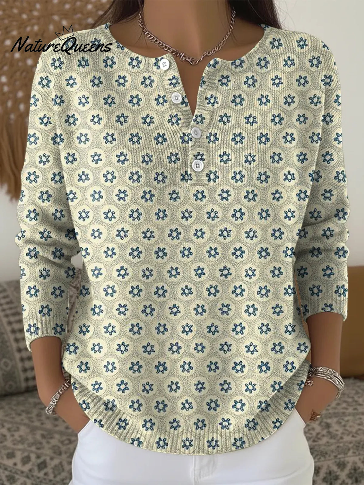 Women's Little Flower Print Casual Sweater