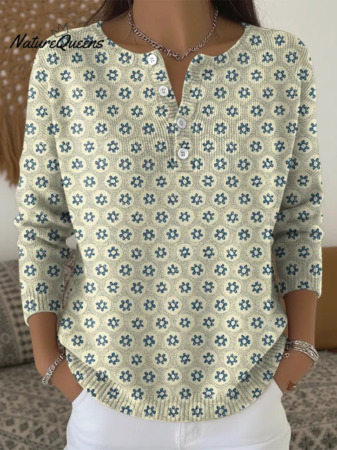 Women's Little Flower Print Casual Sweater