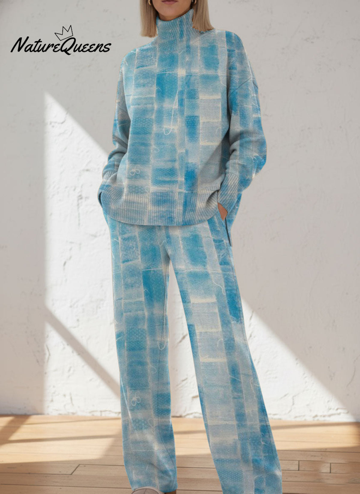 Gradient Checkered Decorative Pattern Casual Stand Collar Long Sleeve Top And Elastic Waistband Pants