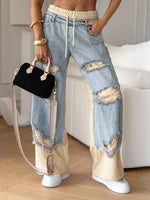 Women's Splicing Loose-fitting Wide-leg Denim Jeans