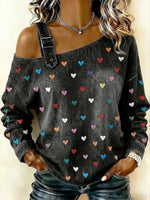 Women's Casual And Fashionable Denim Top With Heart Pattern