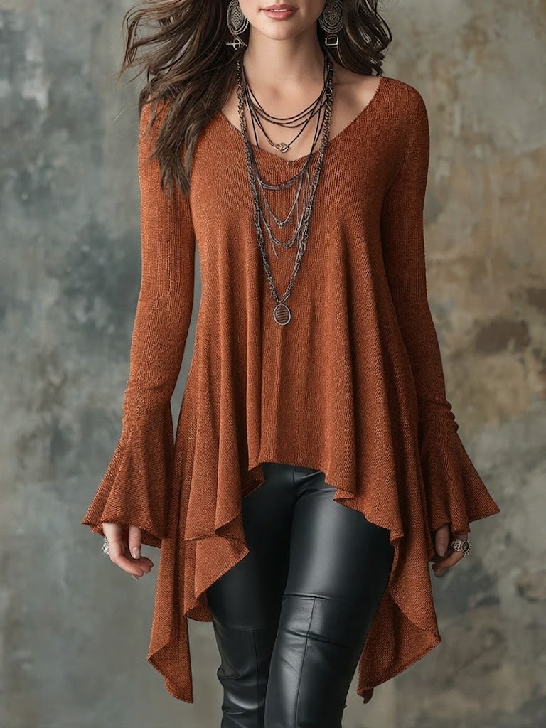 Bohemian Knitted Top With Irregular Hem