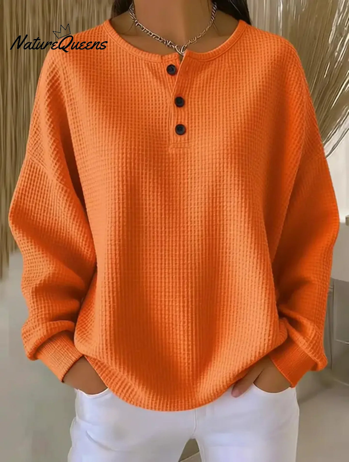 Casual Waffle Henry Collar Sweatshirt