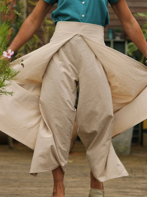 Alex Wrap Slit Linen Pants with Elastic Waist