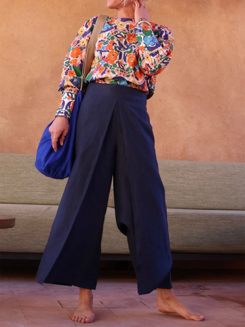 Alex Wrap Slit Linen Pants with Elastic Waist