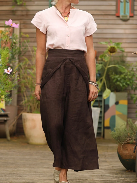 Alex Wrap Slit Linen Pants with Elastic Waist