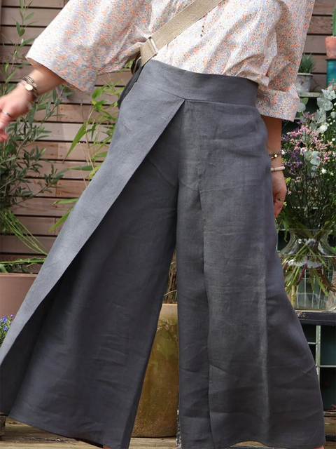 Alex Wrap Slit Linen Pants with Elastic Waist