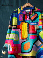 Women's Abstrct ArtPrint Casual Cotton And Linen Shirt