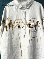 Women's Cute Dog Art Print Casual Cotton And Linen Shirt