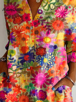 Women's Vintage Flower Art Print Casual Cotton Shirt