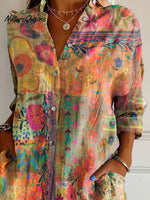 Women's Vintage Flower Print Casual Cotton Shirt