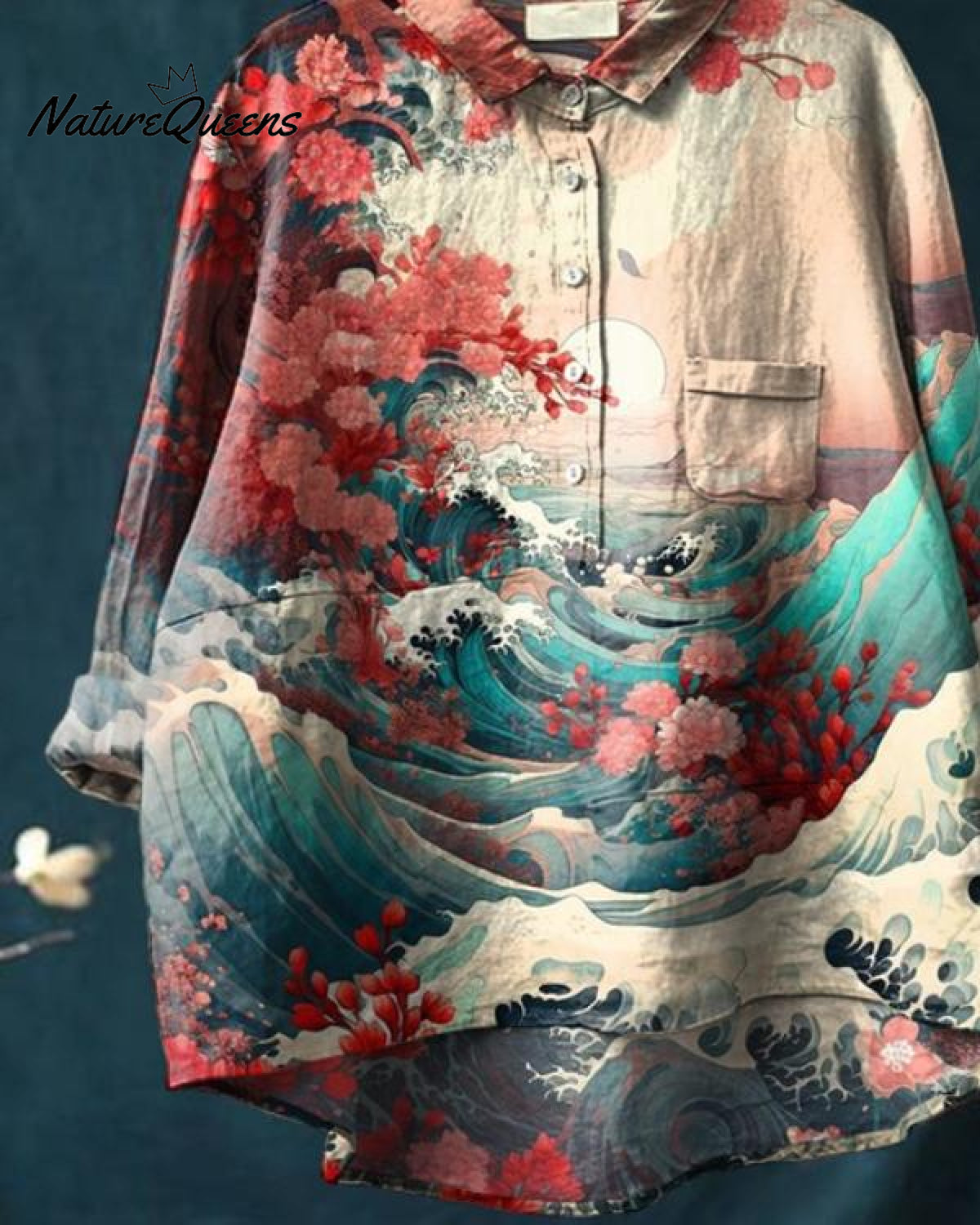 Women's Japanese Art Art Print Casual Cotton And Linen Shirt