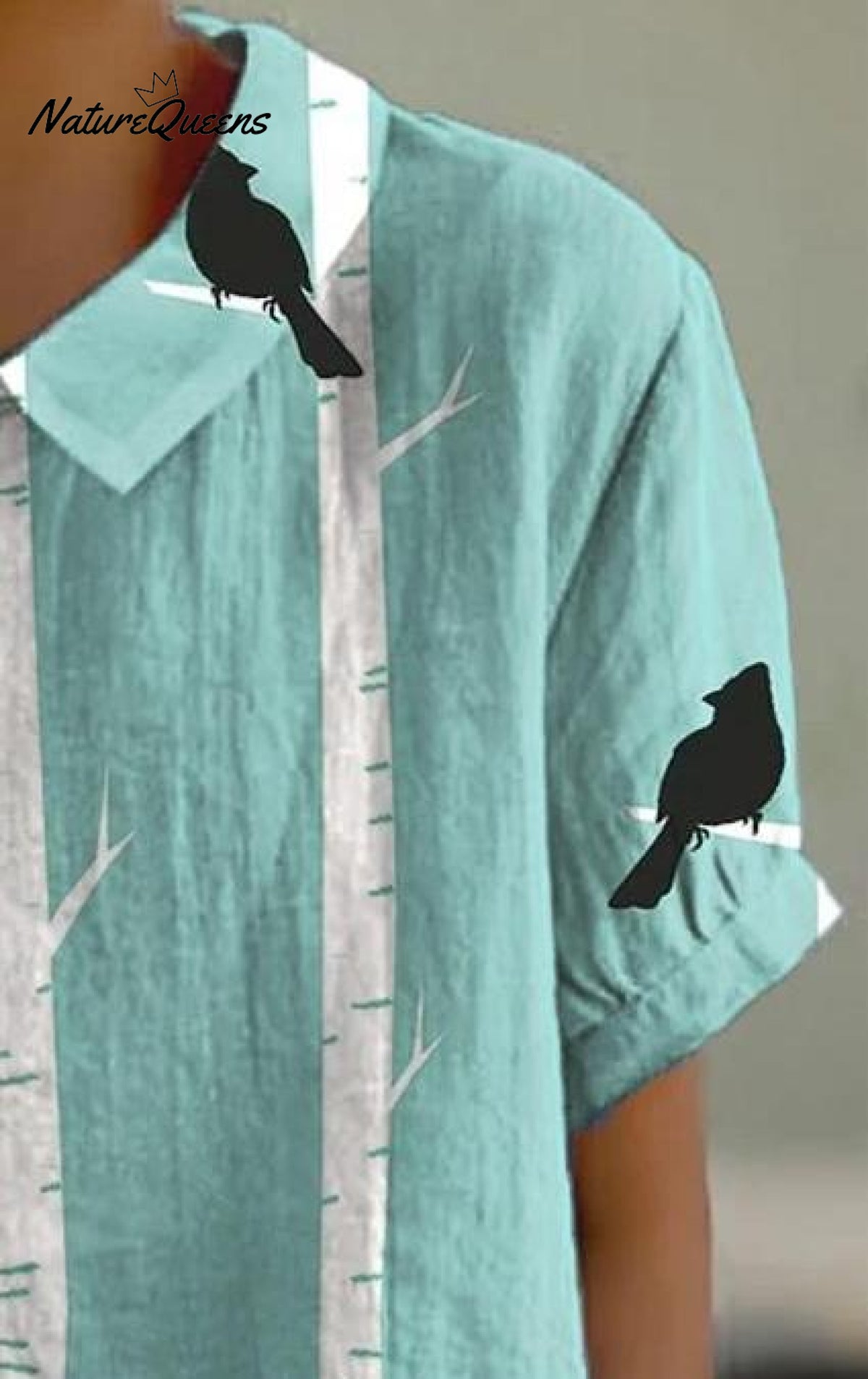 Women's Retro Bird Branch Pattern Printed Casual Cotton and Linen Shirt
