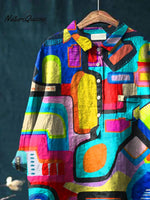 Abstrct Art Printed Women's Casual Cotton And Linen Shirt