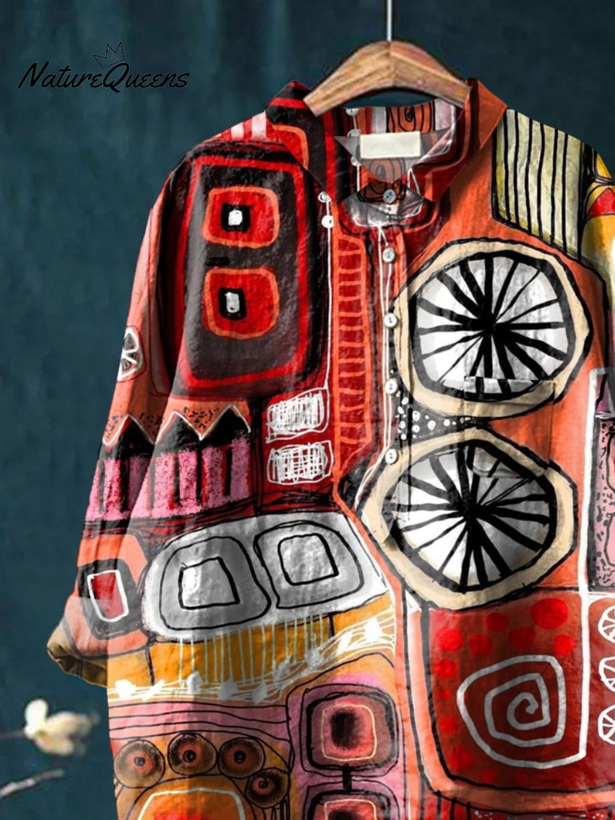 Women's Abstrct ArtPrint Casual Cotton And Linen Shirt