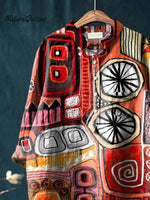 Women's Abstrct ArtPrint Casual Cotton And Linen Shirt