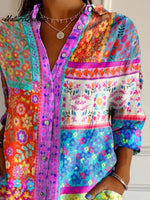 Flower Art Printed Women's Casual Cotton Shirt